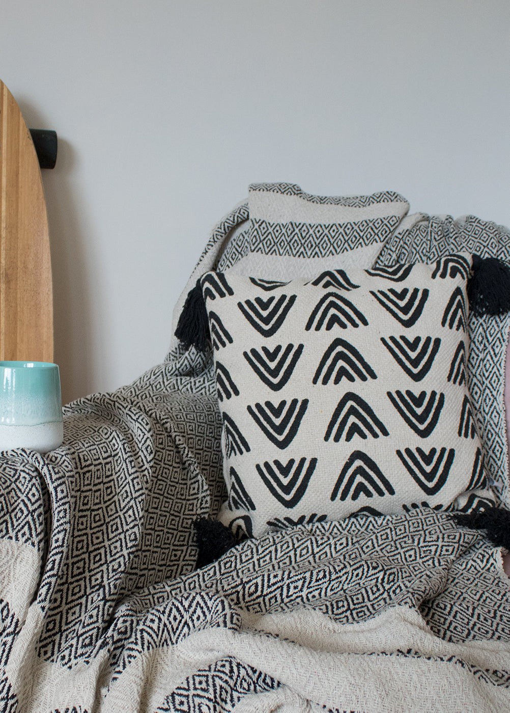 Block Print Cushion in Black Triangles