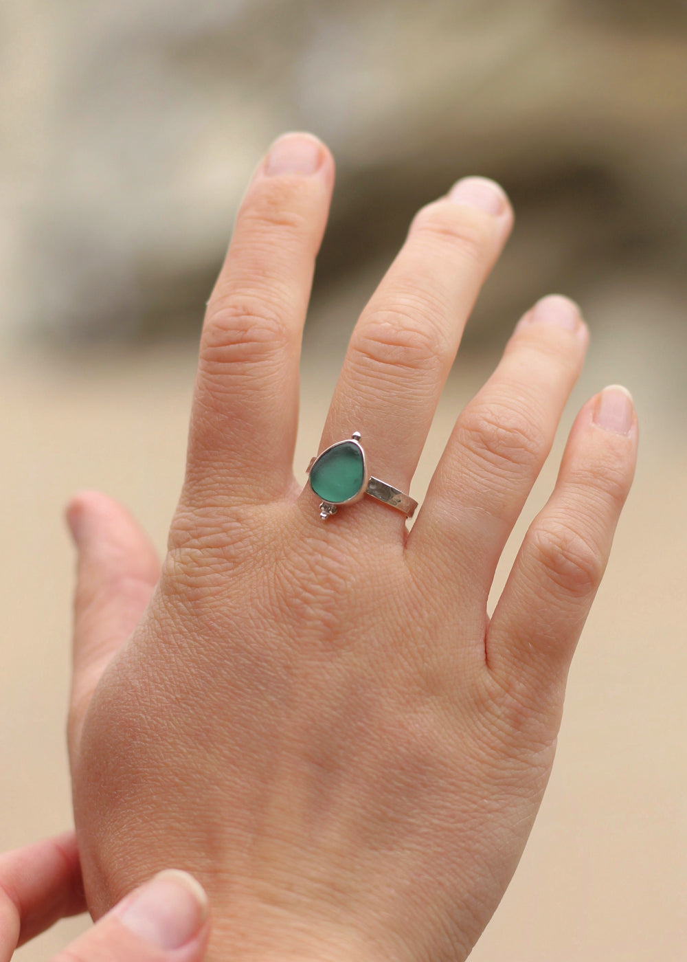 Aqua Sea Glass Ring