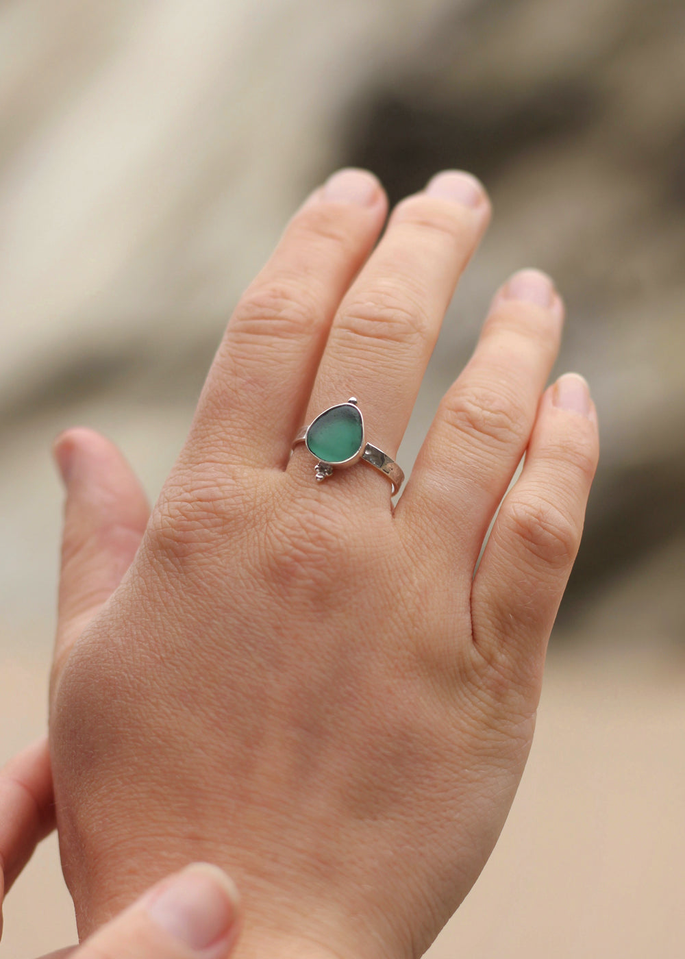 Aqua Sea Glass Ring