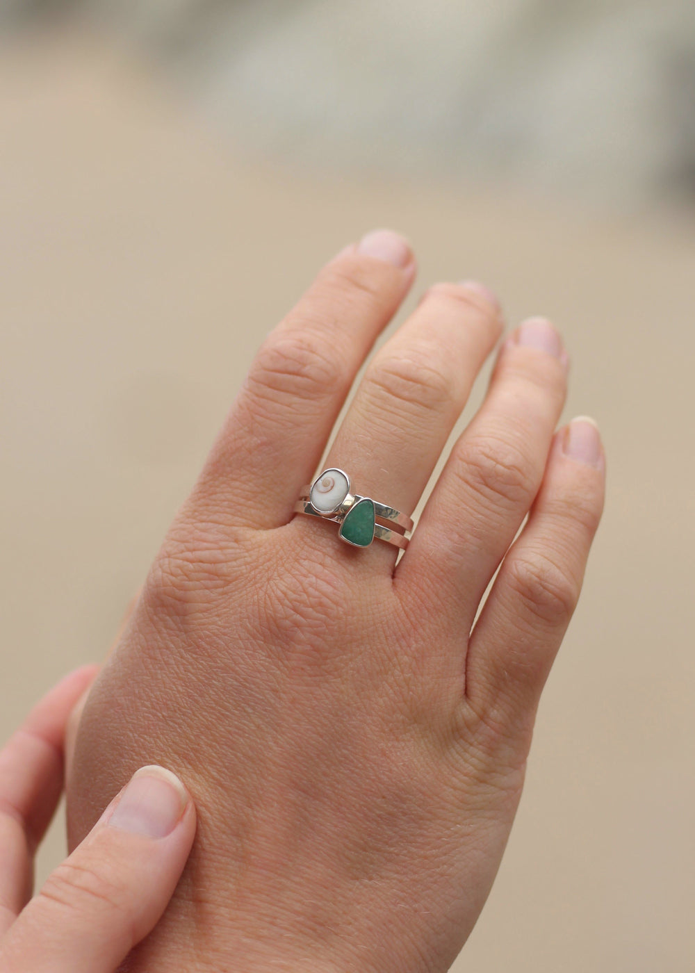 Shiva Shell & Amazonite Stacking Ring Set