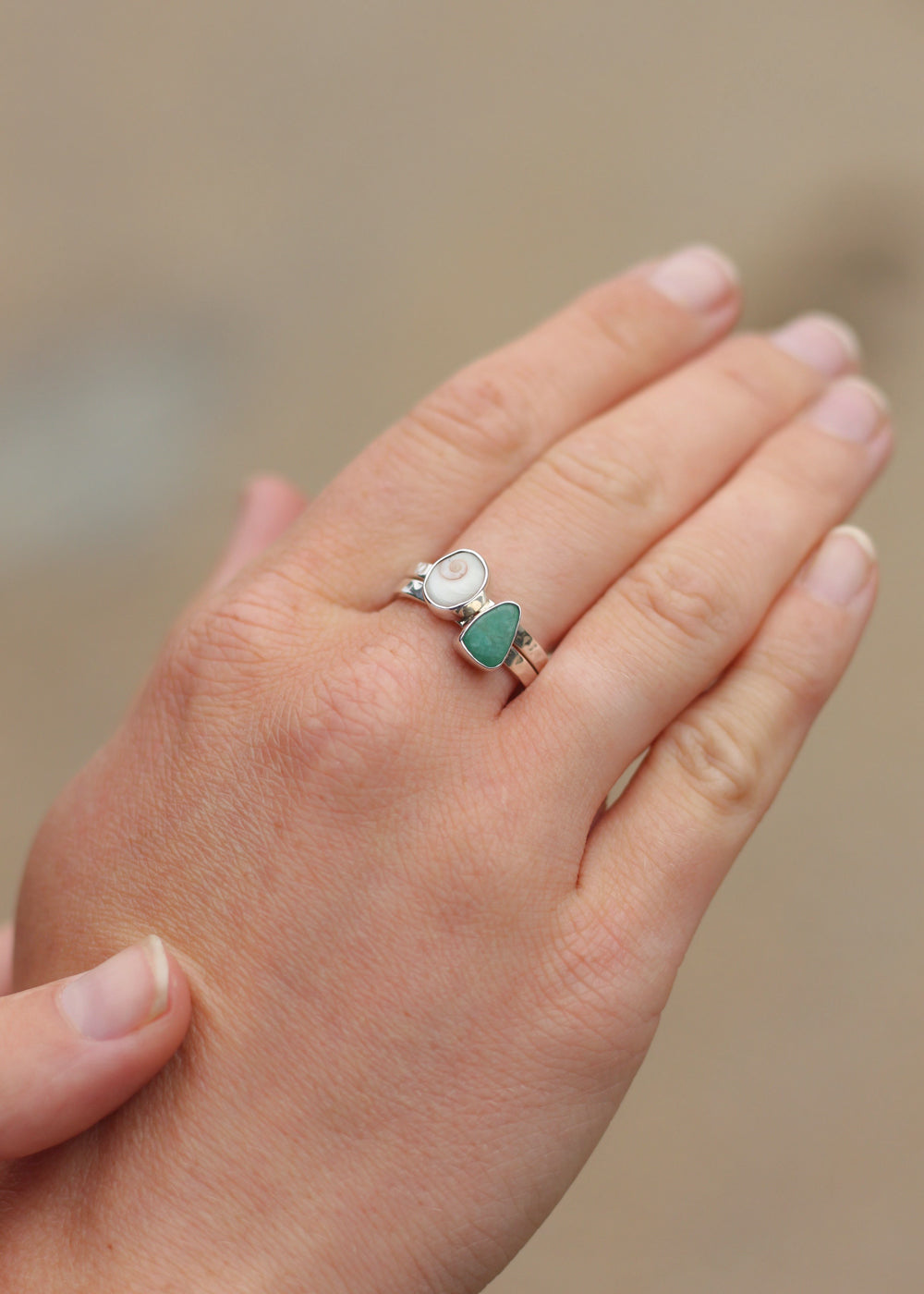 Shiva Shell & Amazonite Stacking Ring Set