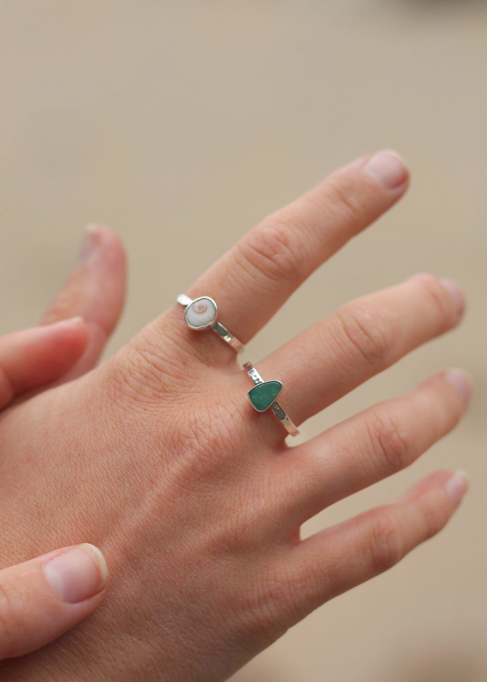 Shiva Shell & Amazonite Stacking Ring Set