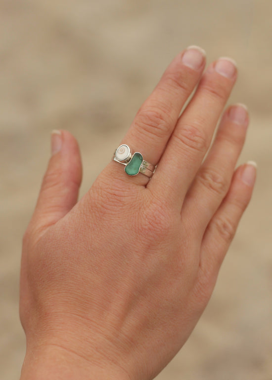 Sea Glass & Shiva Stacking Ring Set