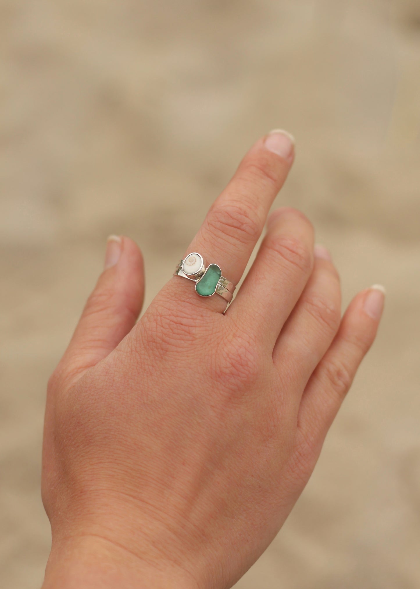 Sea Glass & Shiva Stacking Ring Set