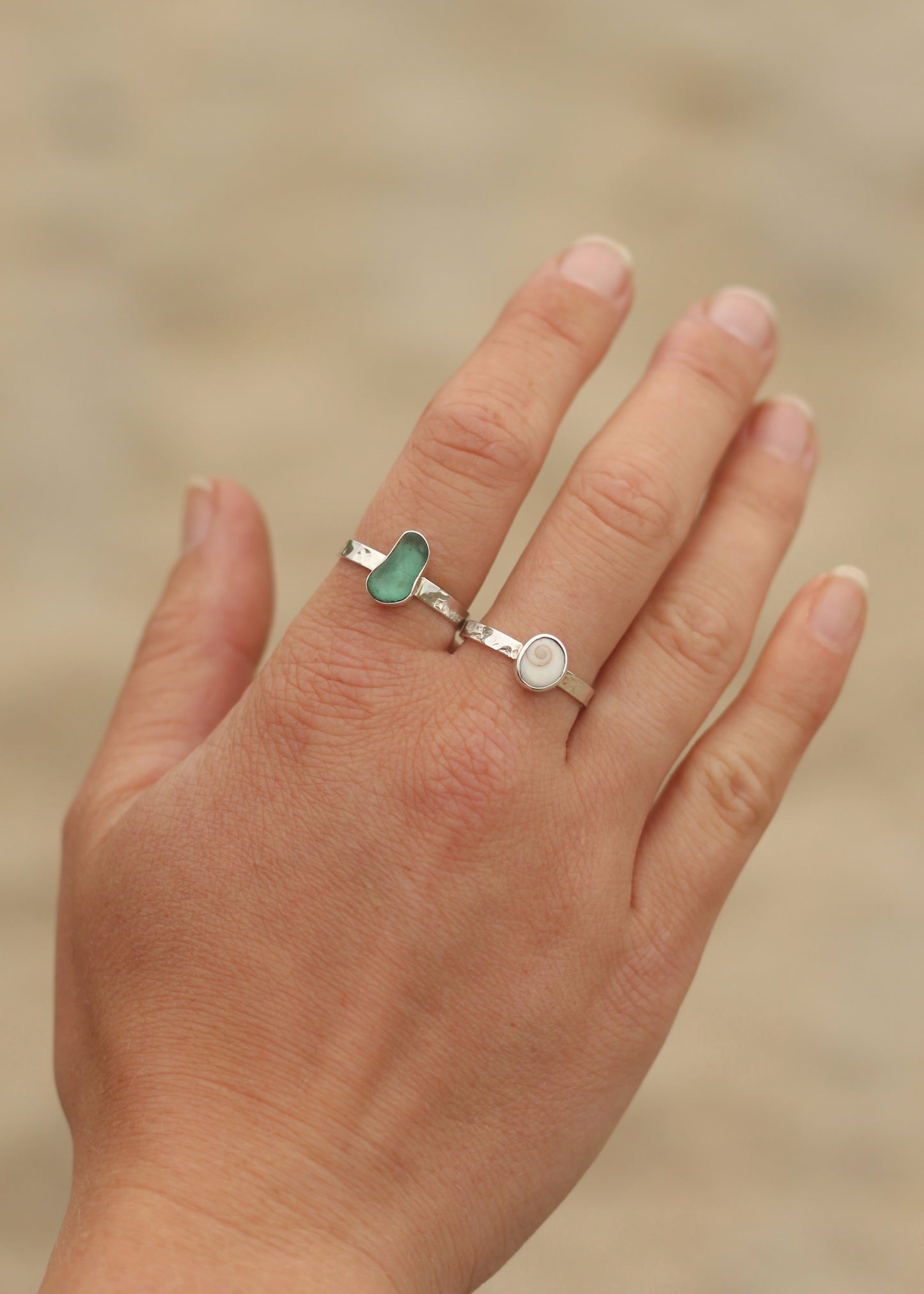 Sea Glass & Shiva Stacking Ring Set