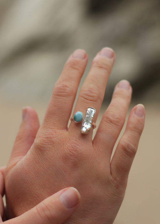 Larimar & Pearl Siren Ring