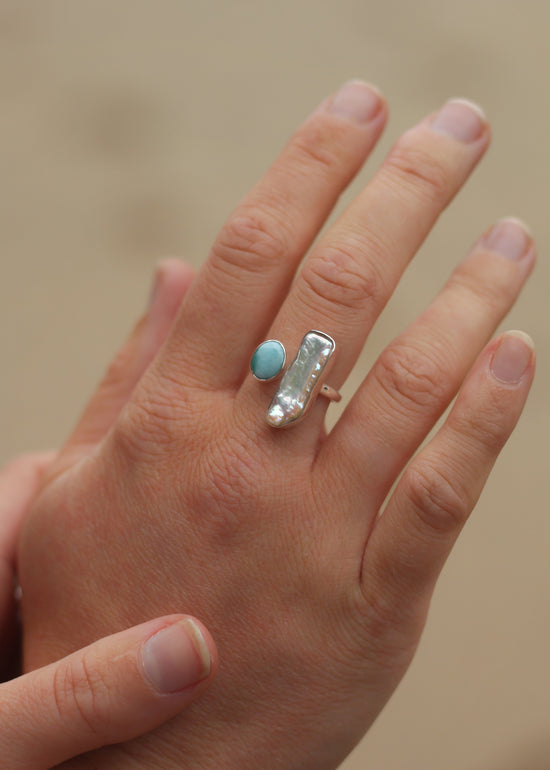 Larimar & Pearl Siren Ring