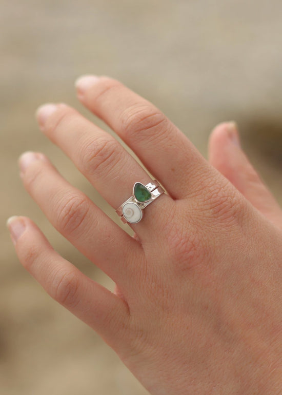 Sea Glass & Shiva Stacking Ring Set