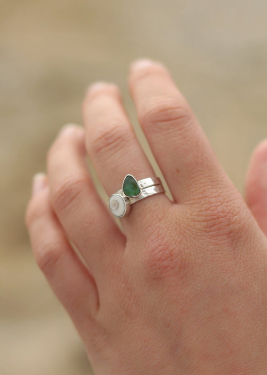 Sea Glass & Shiva Stacking Ring Set