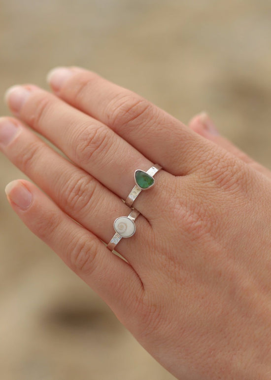 Sea Glass & Shiva Stacking Ring Set