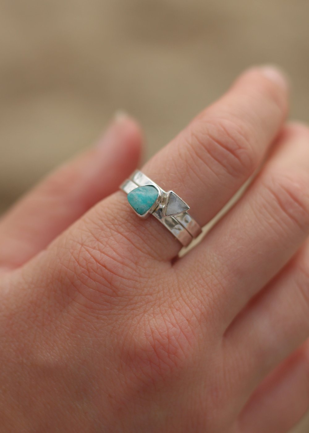 Moonstone & Amazonite Stacking Ring Set