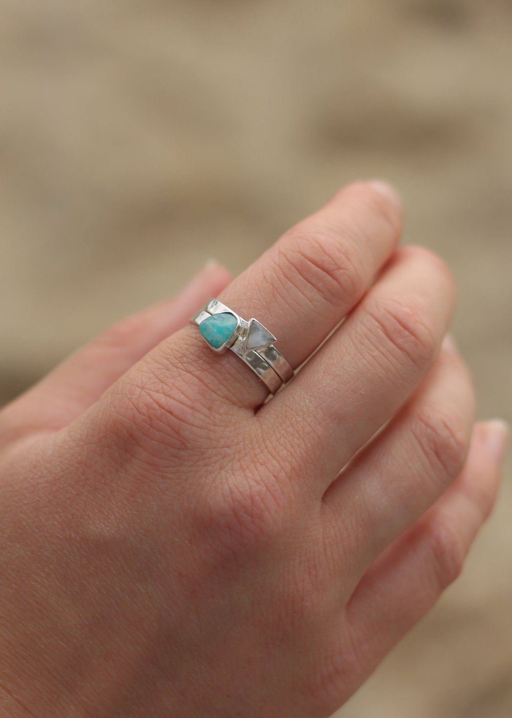 Moonstone & Amazonite Stacking Ring Set