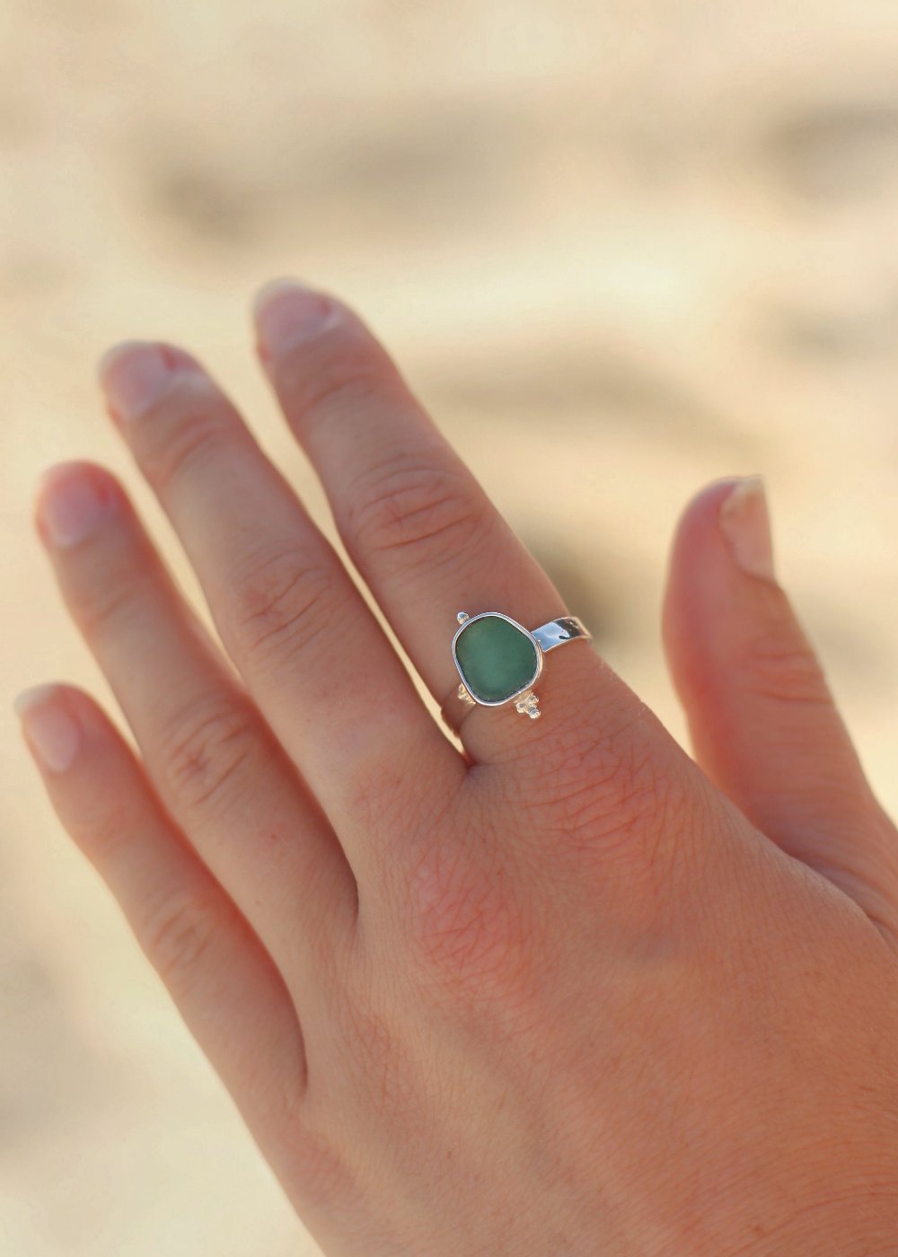 Aqua Sea Glass Ring