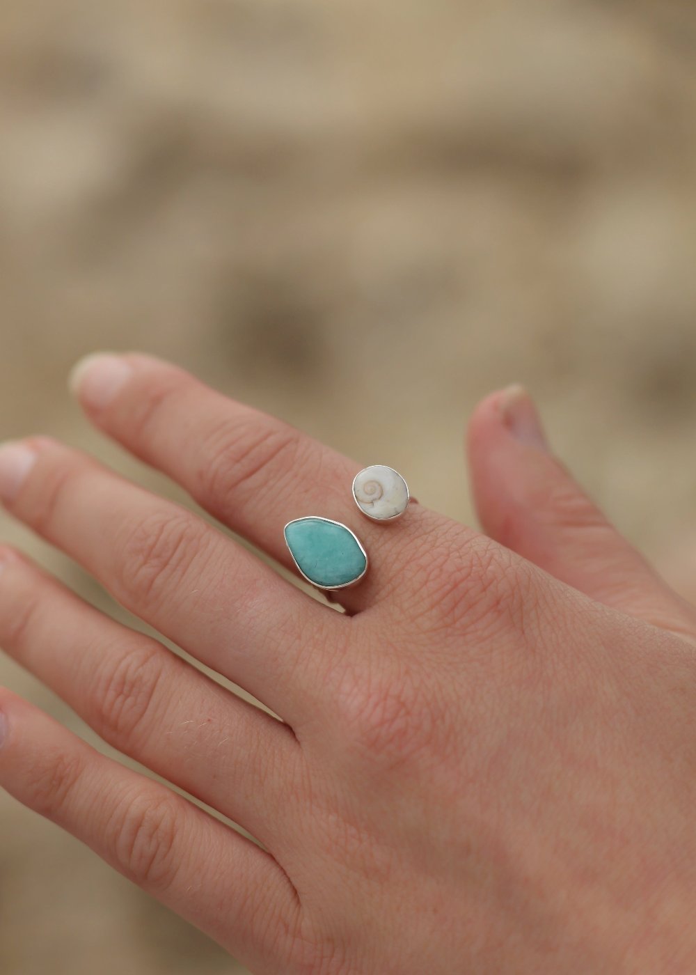 Amazonite & Shiva Adjustable Ring