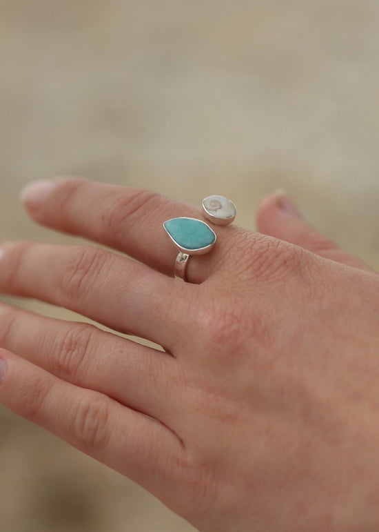 Amazonite & Shiva Adjustable Ring