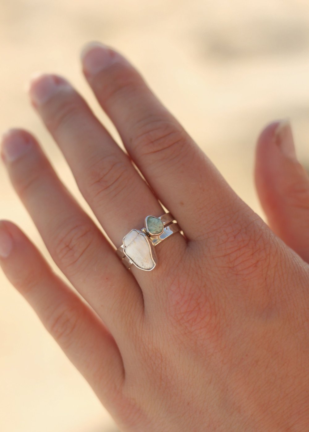 Fijian Shell & Amazonite Stacking Ring Set