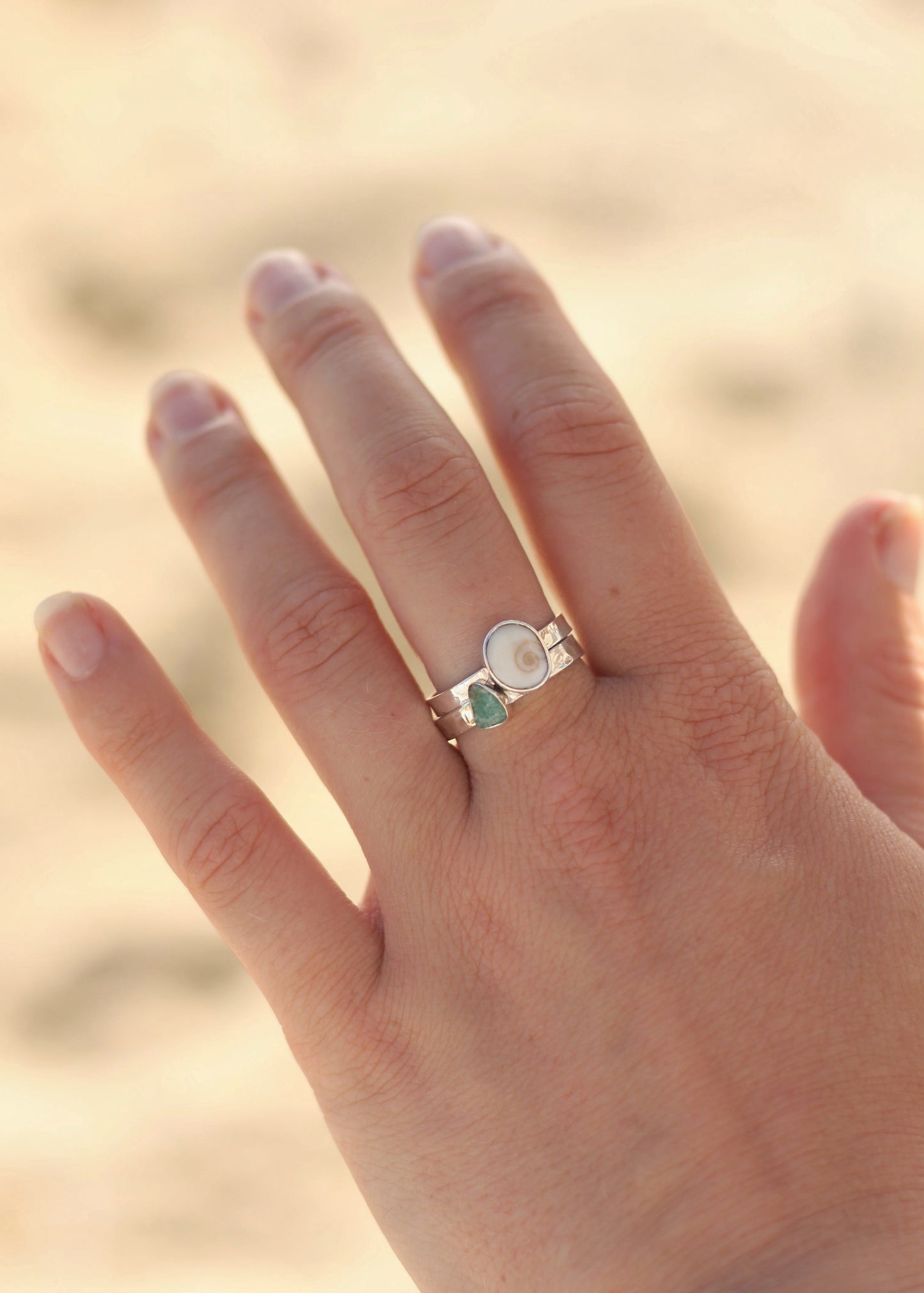 Shiva Shell & Amazonite Stacking Ring Set