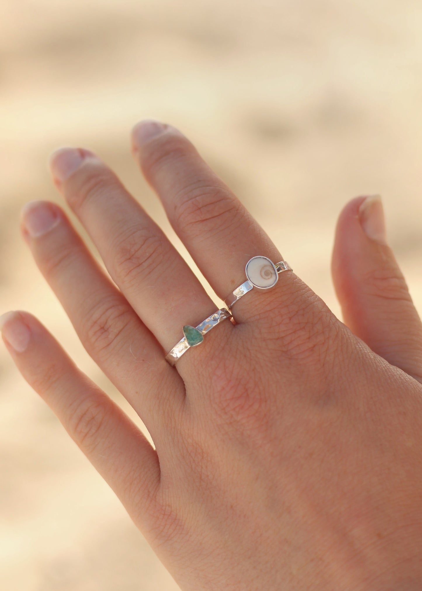 Shiva Shell & Amazonite Stacking Ring Set