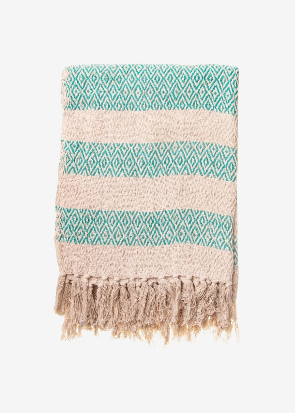 Turquoise Green Cotton Tassel Throw