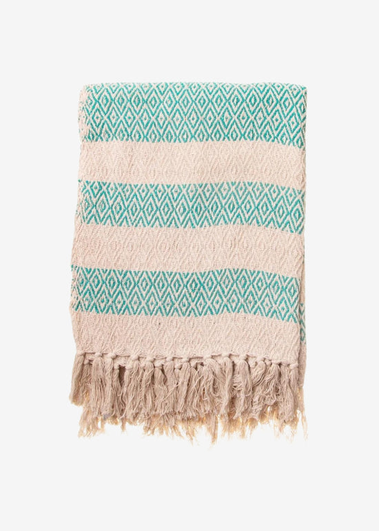 Turquoise Green Cotton Tassel Throw