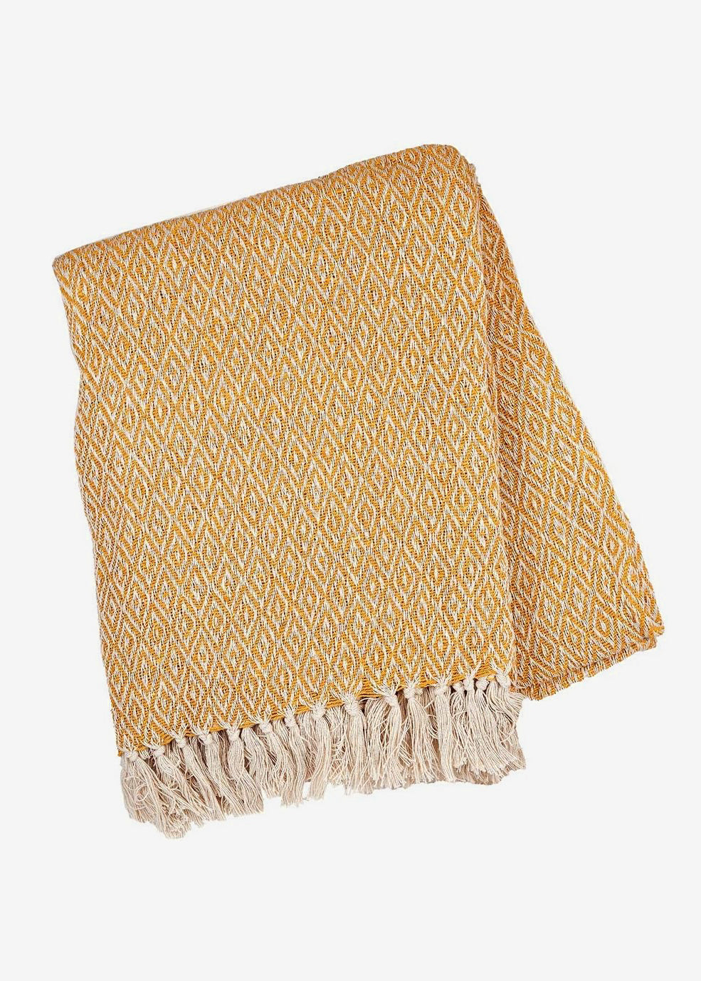 Scandi Boho Mustard Cotton Blanket Throw