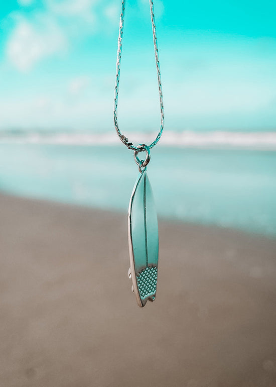 Ocean Surfboard Necklace Silver