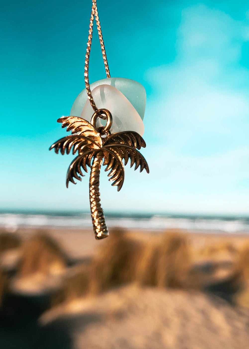 Sea Glass Palm Tree Necklace Gold