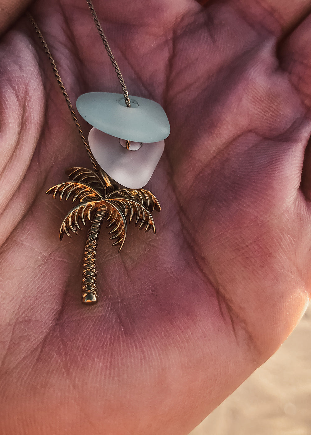 Sea Glass Palm Tree Necklace Gold