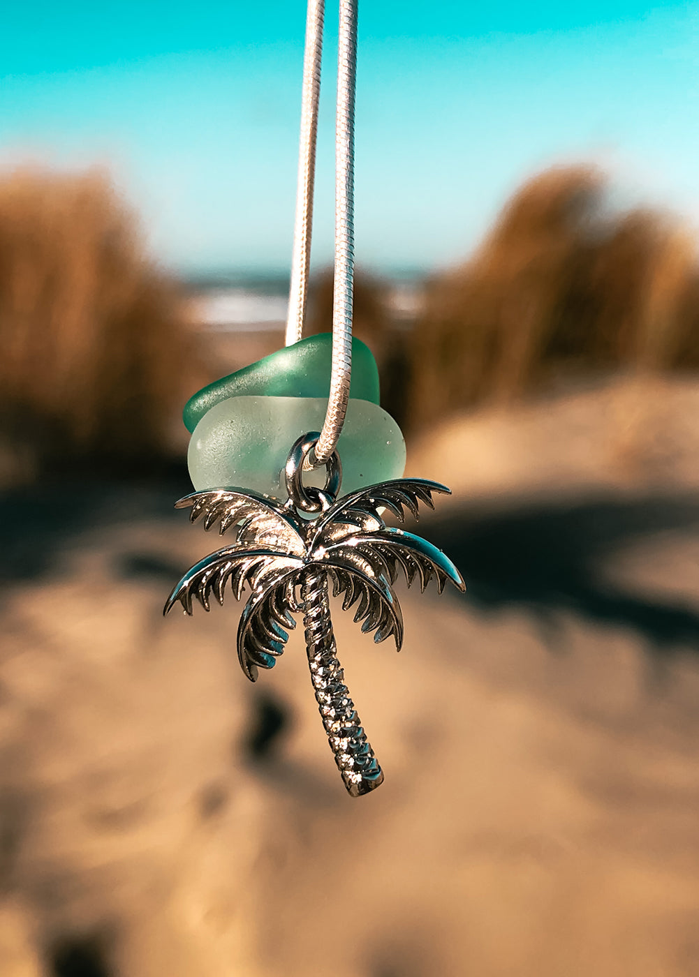 Sea Glass Palm Tree Necklace Silver