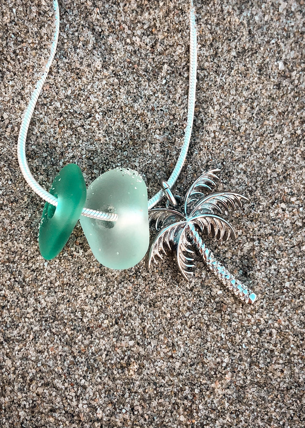 Sea Glass Palm Tree Necklace Silver