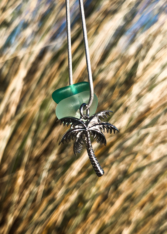 Sea Glass Palm Tree Necklace Silver