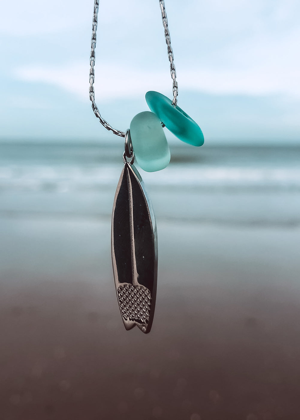 Sea Glass Mini Shortboard Necklace Silver