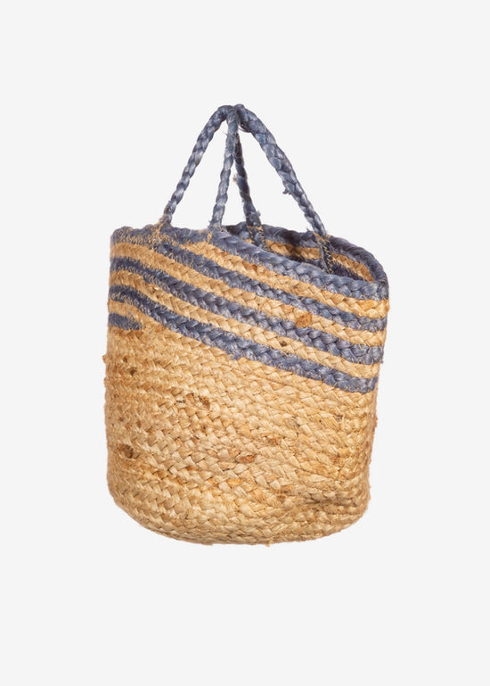 Blue Stripe Jute Storage Basket