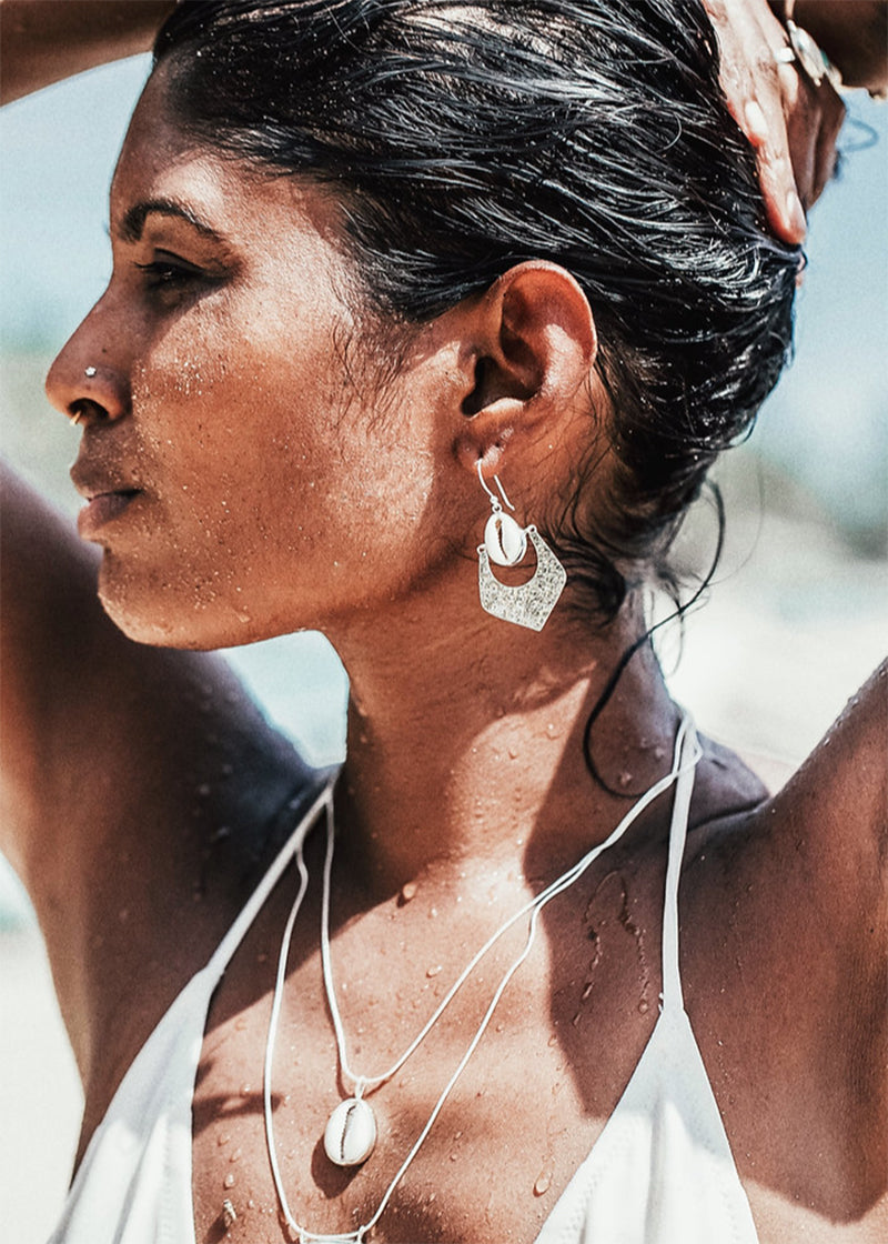 Moroccan Ripples Cowrie Hook Earrings