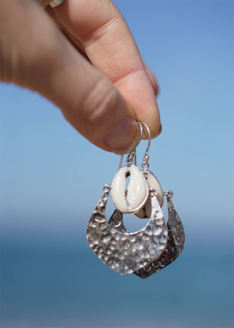 Moroccan Ripples Cowrie Hook Earrings