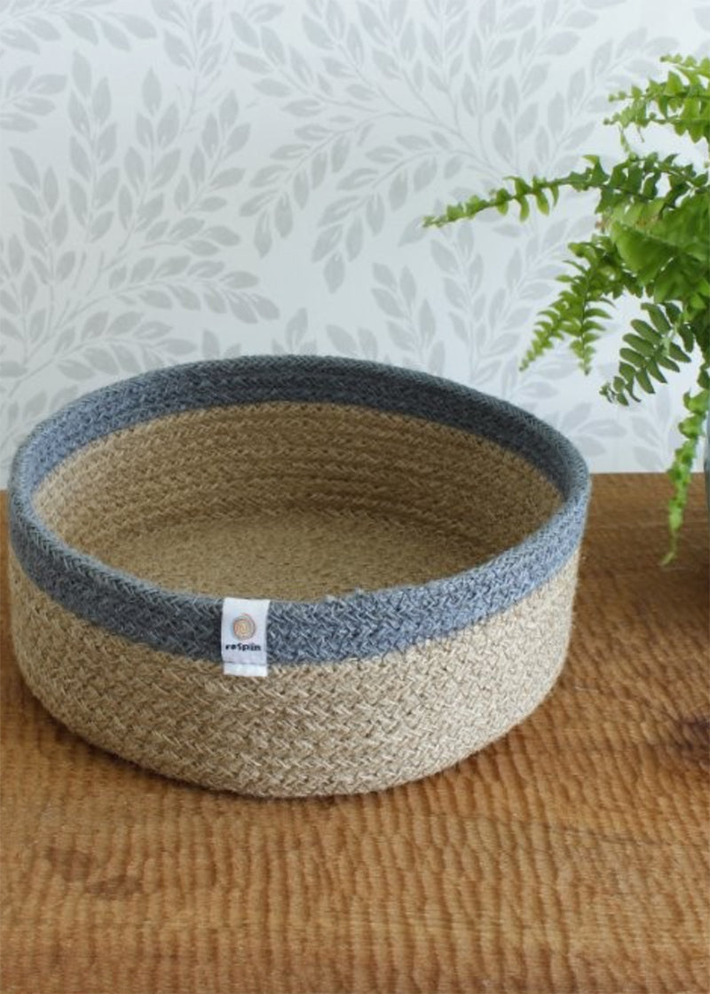 Jute Medium Shallow Basket - Natural Grey