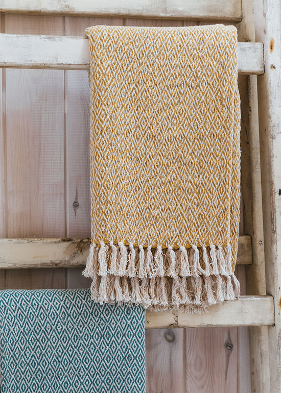 Scandi Boho Mustard Cotton Blanket Throw