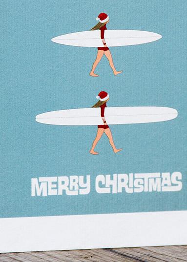 SurfGirl Beach Boutique Christmas X-Mas Surf Theme Quiver Greeting Card