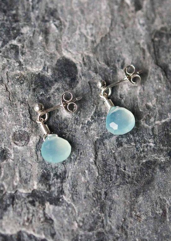 Aqua Chalcedony Stud Earrings